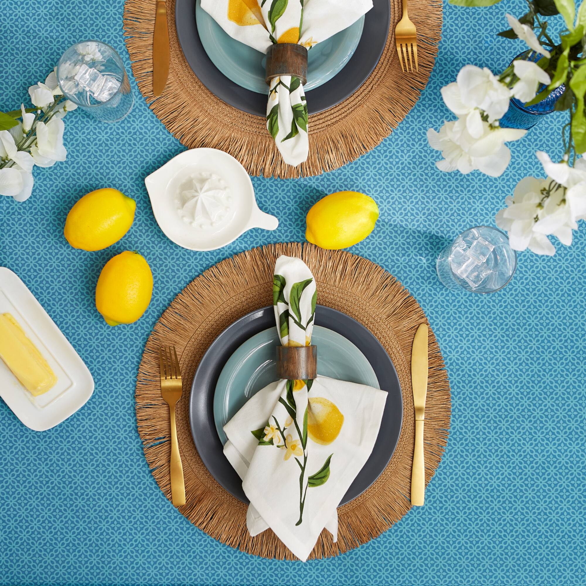 Storm Blue Tonal Lattice Print Outdoor Tablecloth,, 60" x 84"